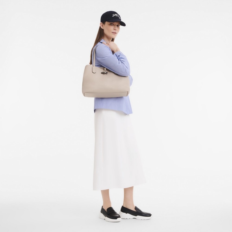 Beige Brown Longchamp Roseau Essential L Women's Shoulder Bags